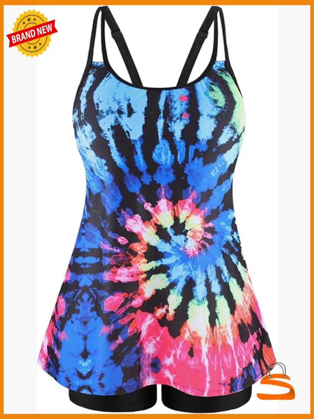 Plus Size Tankini Set with Boy Shorts Flowy Swim Top Modest Bathing Suit